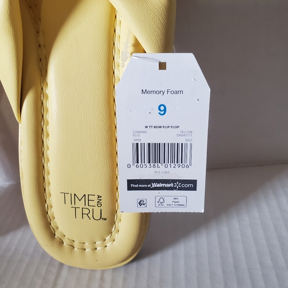 Time And Tru Women's Faux Leather Yellow Bow Flip Flop Menory Foam Sz 9 - Picture 5 of 9